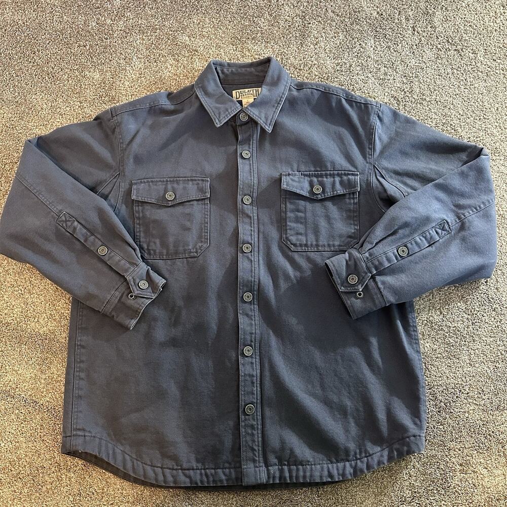 Duluth Trading Co Canvas Chore Jacket Men L Blue Gray Fleece Lined Workwear